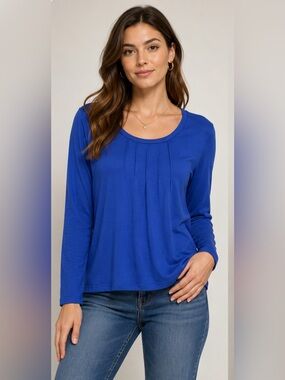 Bamboo Traders Blue Pleated‎ Long Sleeve Blouse